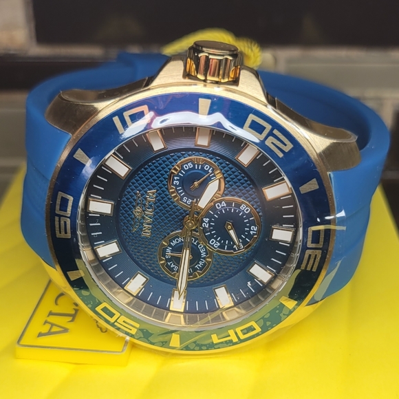 NEW Invicta Pro Diver Mens Watch 28002, 50mm Steel Gold Tone Case, Blue Band - Picture 8 of 11